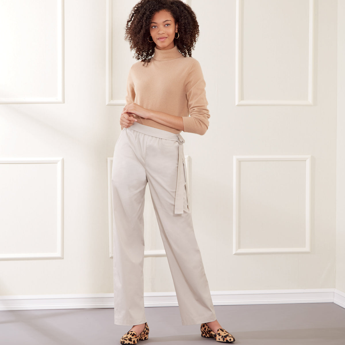 New Look N6691 sewing pattern envelope showing pull-on trousers with tie belt designs