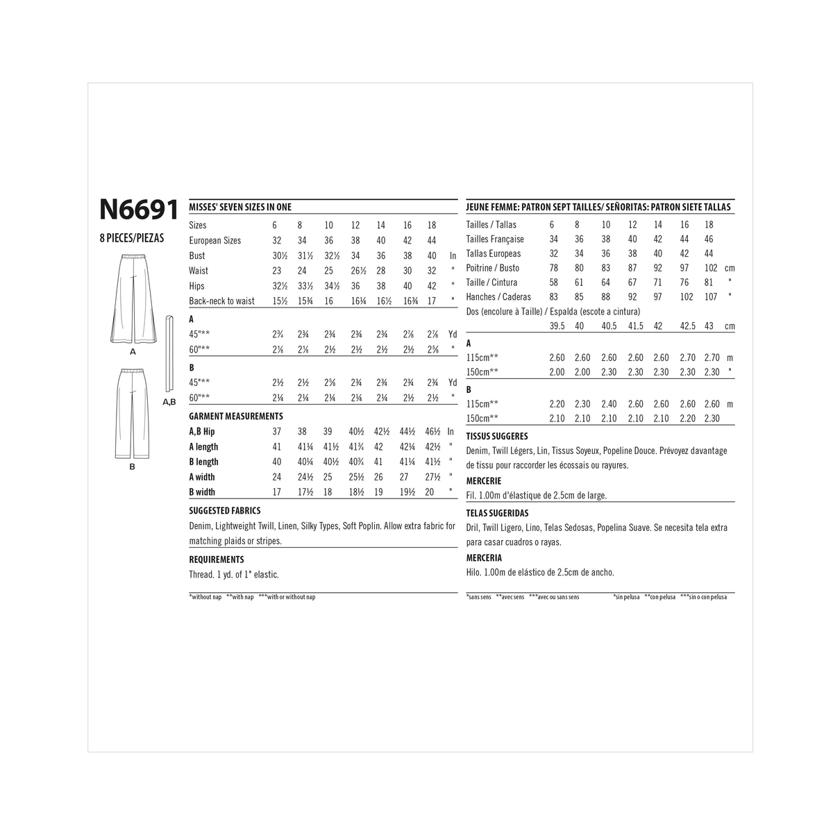 New Look N6691 sewing pattern envelope showing pull-on trousers with tie belt designs