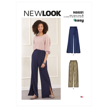 New Look N6691 sewing pattern envelope showing pull-on trousers with tie belt designs
