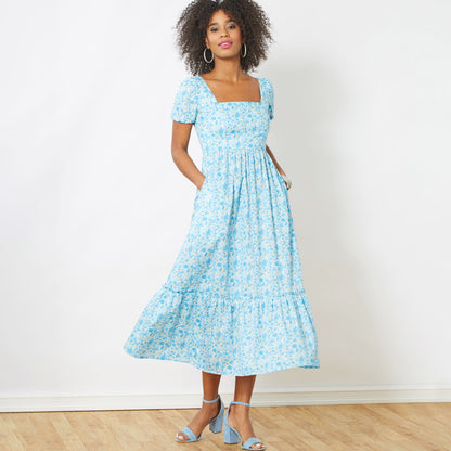 New Look N6692 sewing pattern envelope showing smocked back dresses designs
