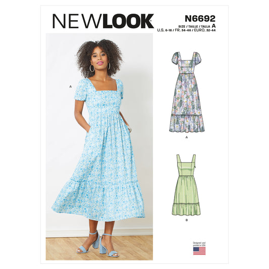 New Look N6692 sewing pattern envelope showing smocked back dresses designs
