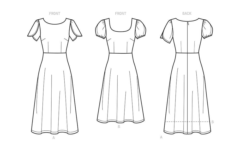 New Look N6693 sewing pattern envelope showing dresses with flared skirt designs