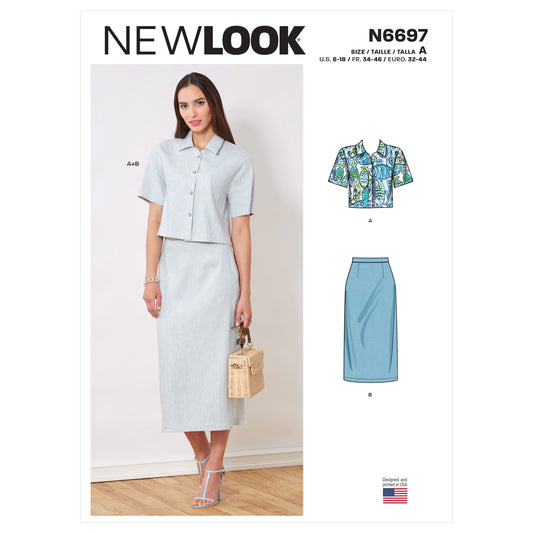 New Look N6697 sewing pattern envelope showing boxy top and pencil skirt designs