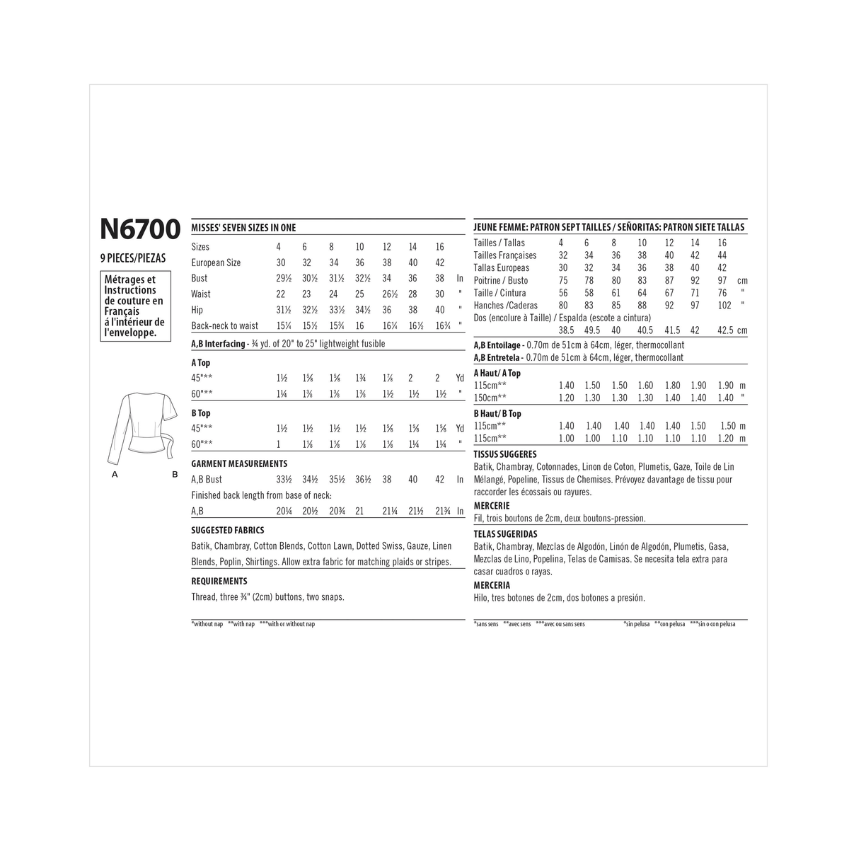 New Look N6700 sewing pattern envelope showing wrap tops designs