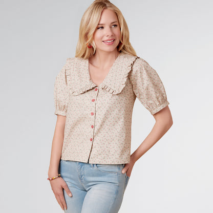 New Look N6707 sewing pattern envelope showing v-neck button front blouses