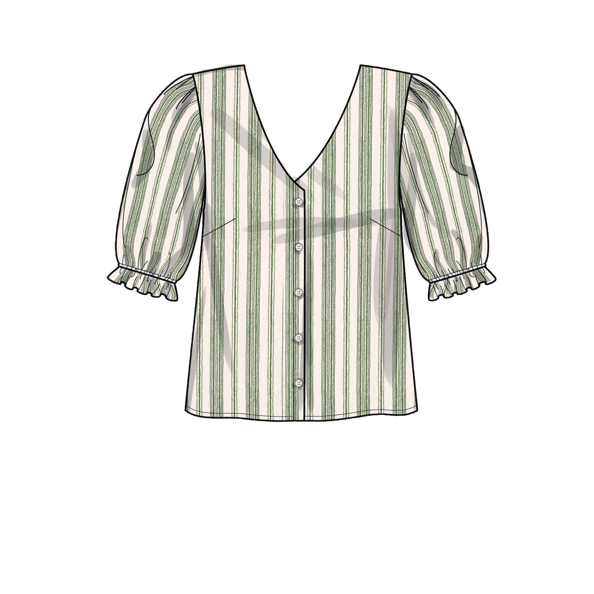 New Look N6707 sewing pattern envelope showing v-neck button front blouses