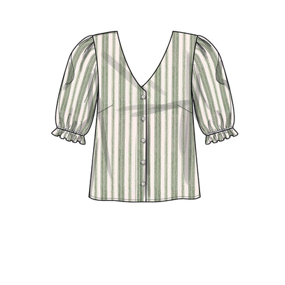 New Look N6707 sewing pattern envelope showing v-neck button front blouses