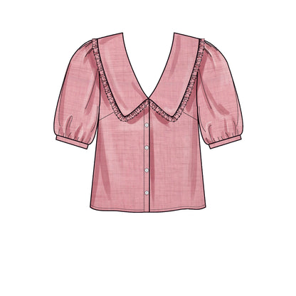 New Look N6707 sewing pattern envelope showing v-neck button front blouses