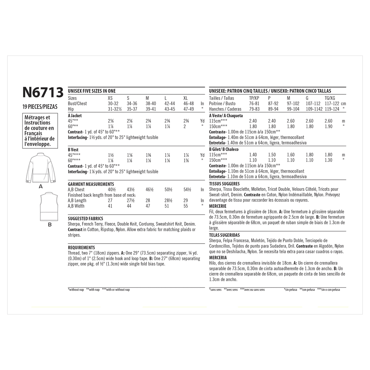 New Look N6713 sewing pattern envelope showing jacket and vest