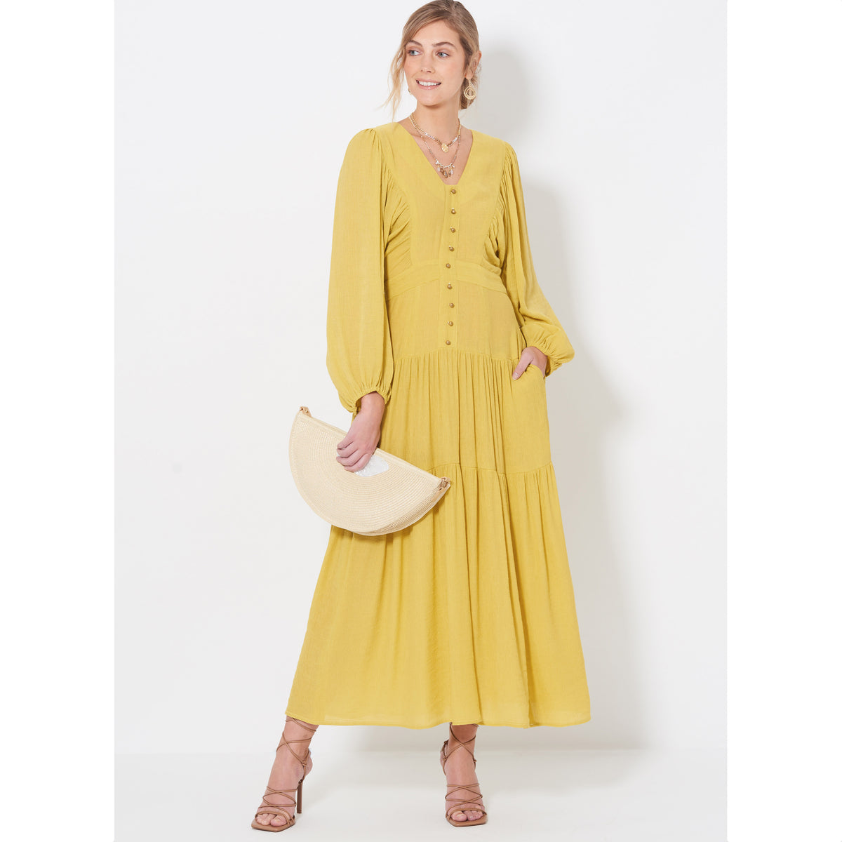 New Look N6718 sewing pattern envelope showing balloon sleeve midi dress