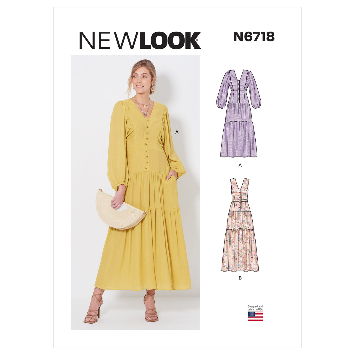 New Look N6718 sewing pattern envelope showing balloon sleeve midi dress