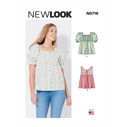 New Look N6719 sewing pattern envelope showing square neck button front top