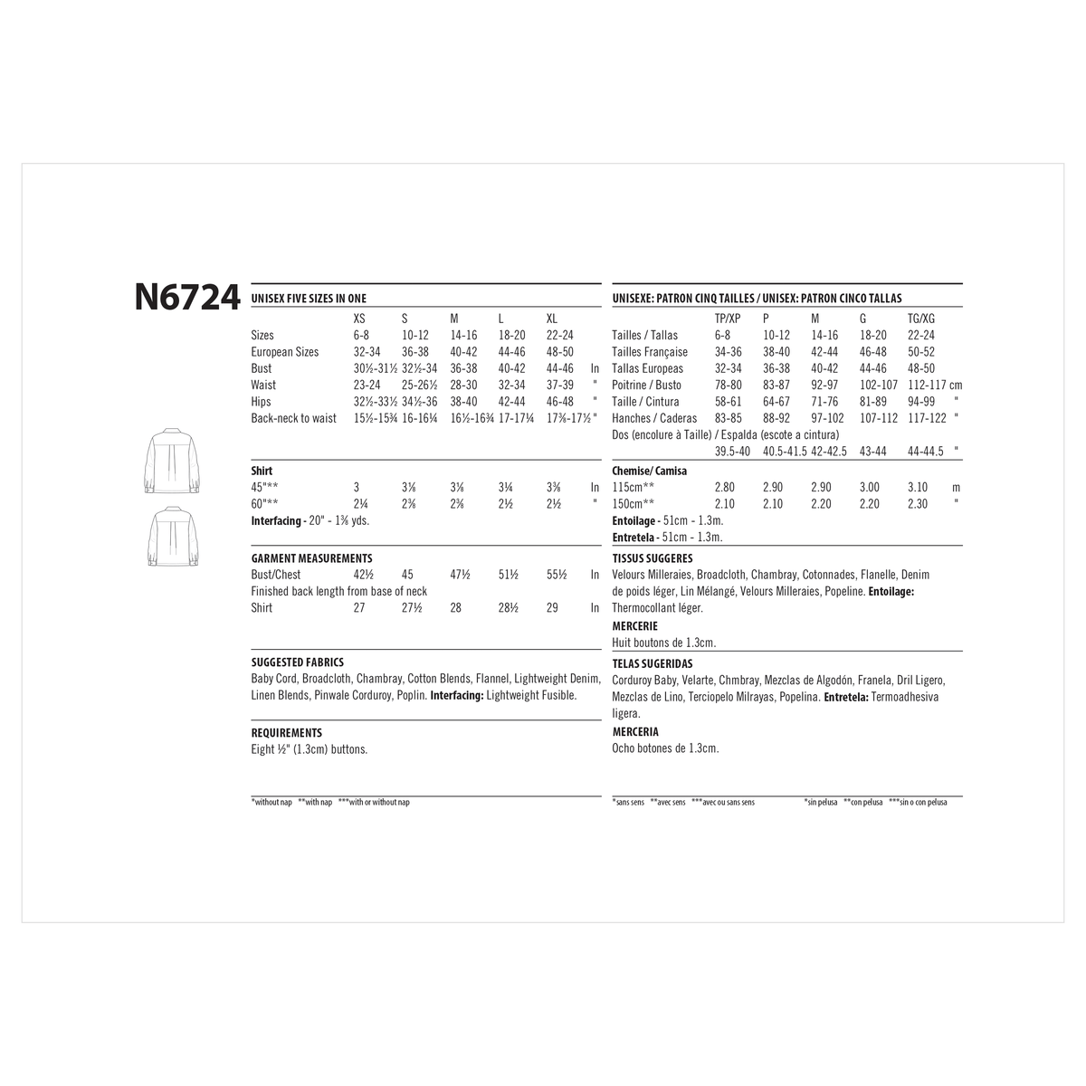 New Look N6724 sewing pattern envelope showing relaxed fit shirt