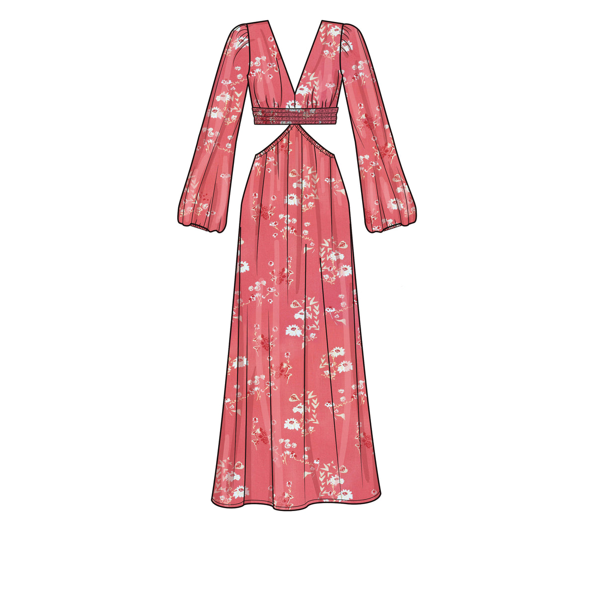 New Look N6729 sewing pattern envelope showing cut-away maxi dress