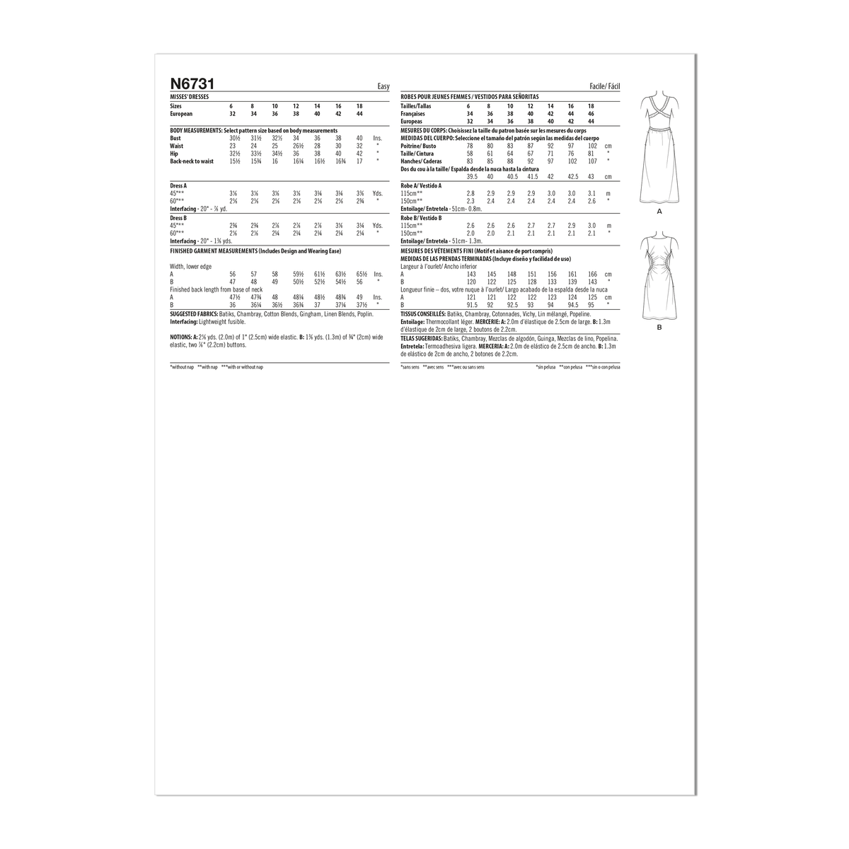 New Look N6731 sewing pattern envelope showing cut-away dress