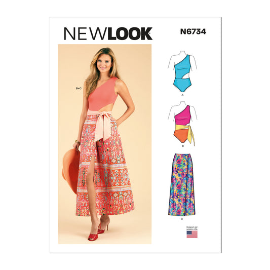 New Look N6734 sewing pattern envelope showing one shoulder swimsuit
