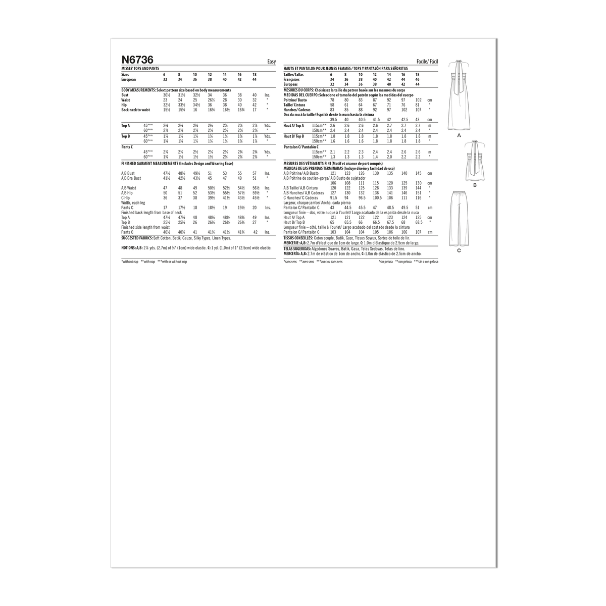 New Look N6736 sewing pattern envelope showing halter tops