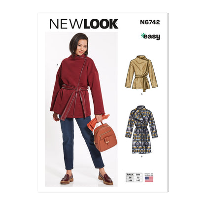 New Look N6742 sewing pattern envelope showing wrapped coat and jacket