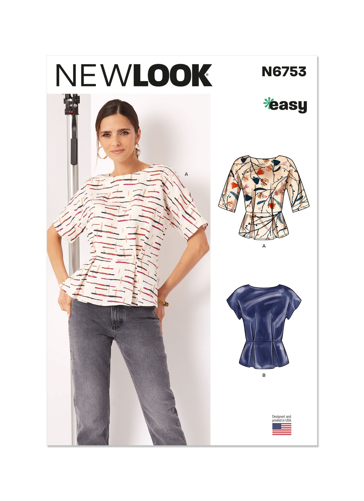 New Look N6753 sewing pattern envelope showing easy peplum top