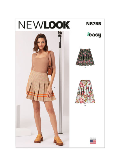 New Look N6755 sewing pattern envelope showing easy pleated skirt