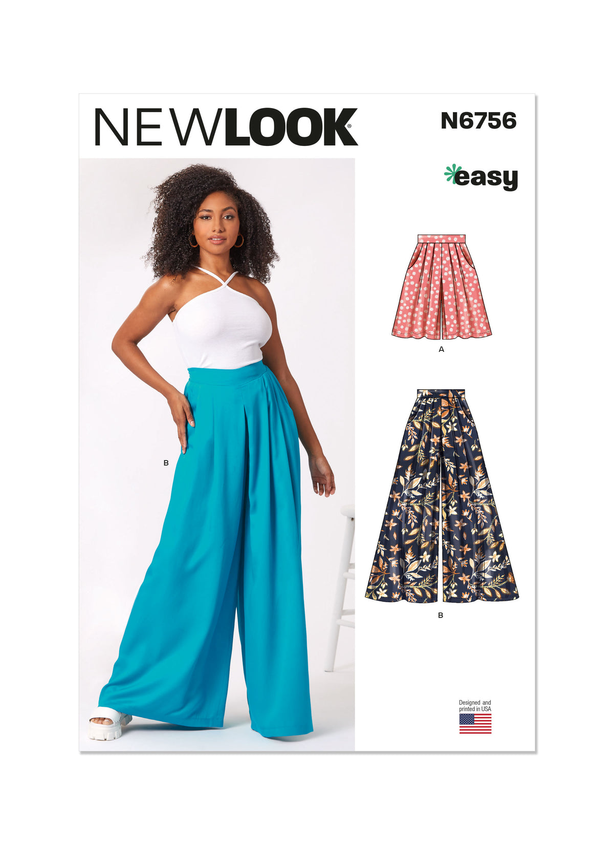 New Look N6756 sewing pattern envelope showing easy shorts and wide leg trousers