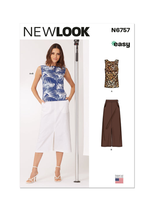 New Look sewing pattern N6757 envelope showing a sleeveless knit top and midi skirt