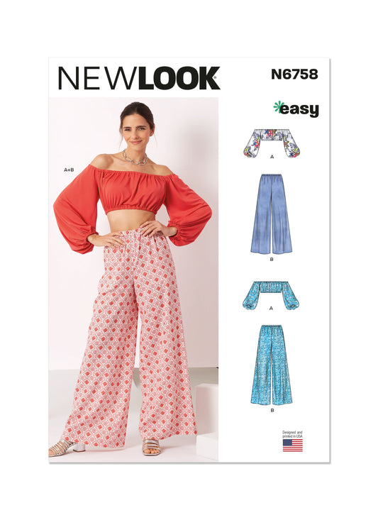 New Look sewing pattern N6758 envelope showing an off-the-shoulder cropped top
