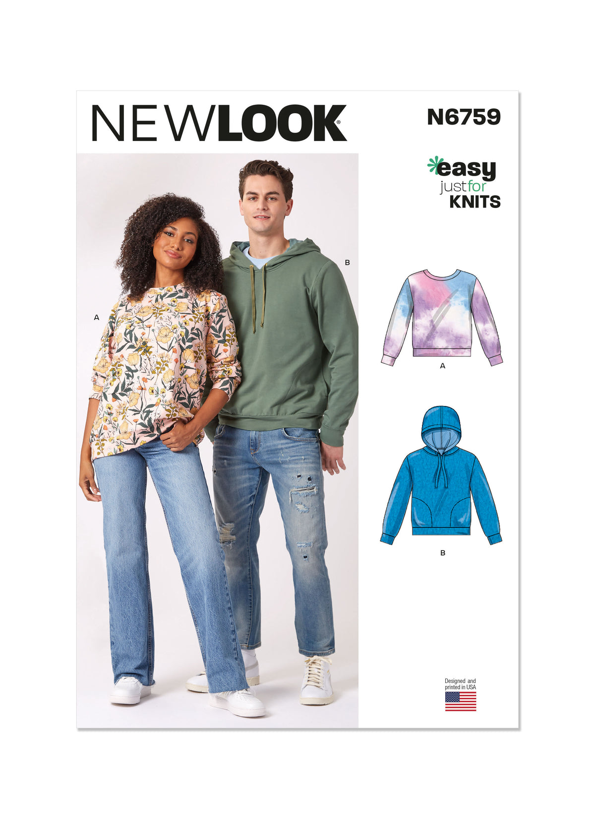 New Look sewing pattern N6759 envelope showing a sweatshirt with or without a hood