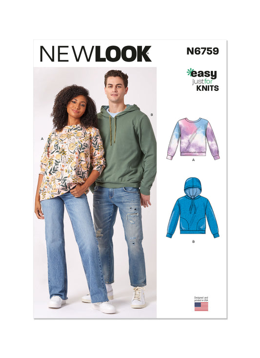 New Look sewing pattern N6759 envelope showing a sweatshirt with or without a hood