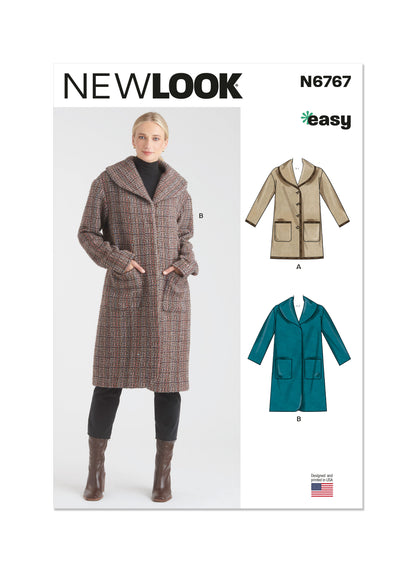 New Look sewing pattern N6767 envelope showing very loose-fitting unlined coats
