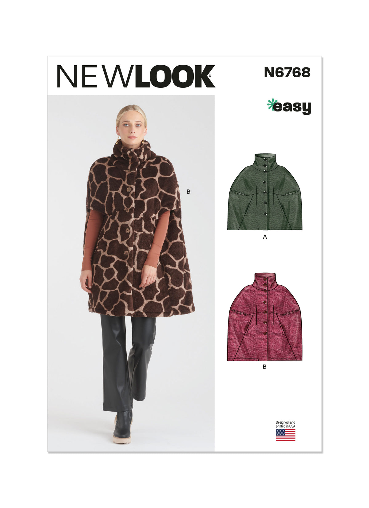 New Look sewing pattern N6768 envelope showing a semi-fitted unlined cape