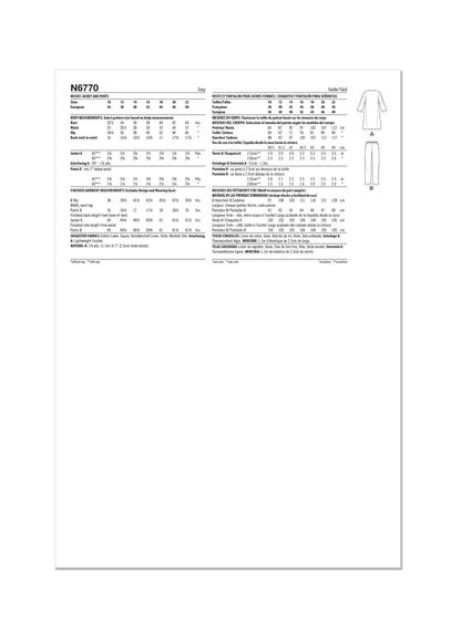 New Look sewing pattern N6770 envelope showing an unlined jacket and pull-on trousers