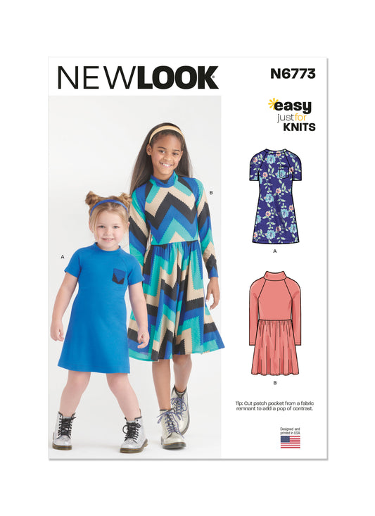 New Look sewing pattern N6773 envelope showing children's and girls' dresses