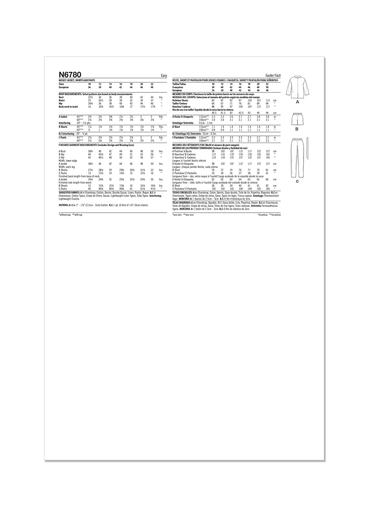 New Look sewing pattern N6780 envelope showing a relaxed unlined jacket