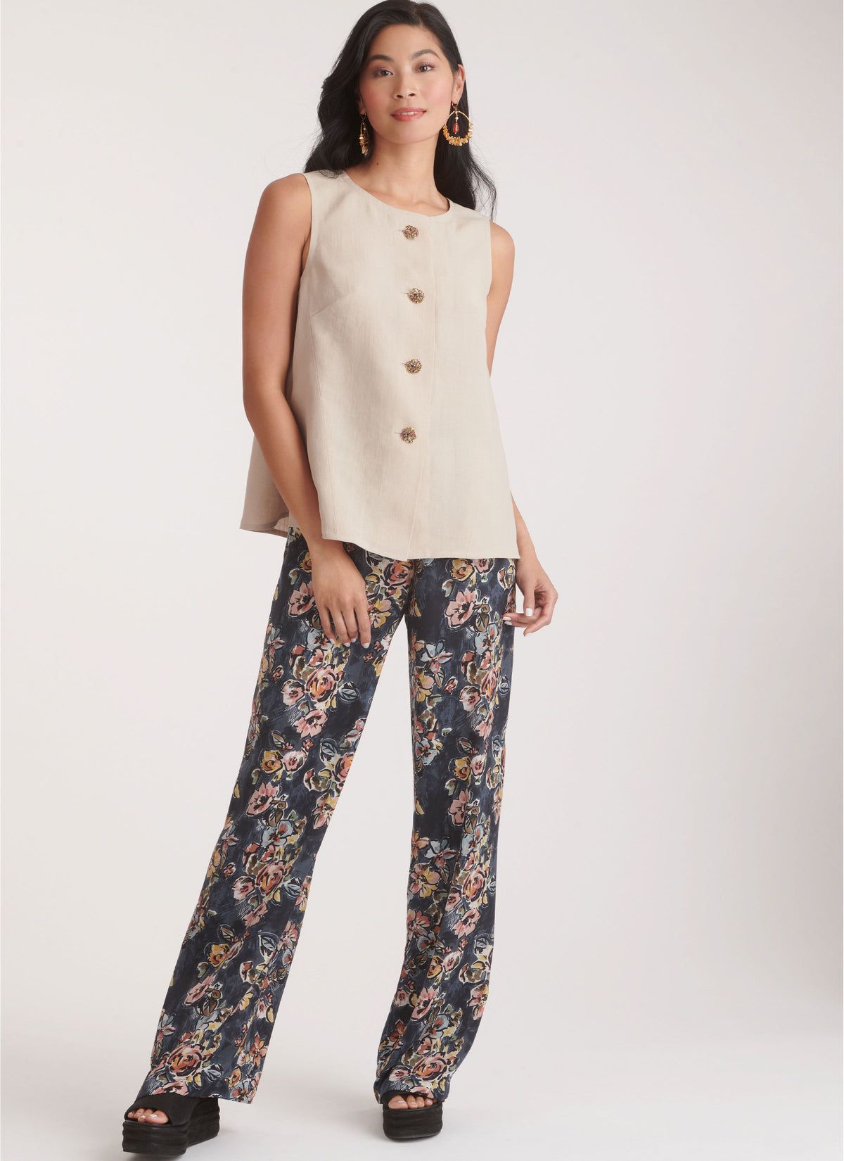 New Look sewing pattern N6781 envelope showing a button front top and elastic waist trousers