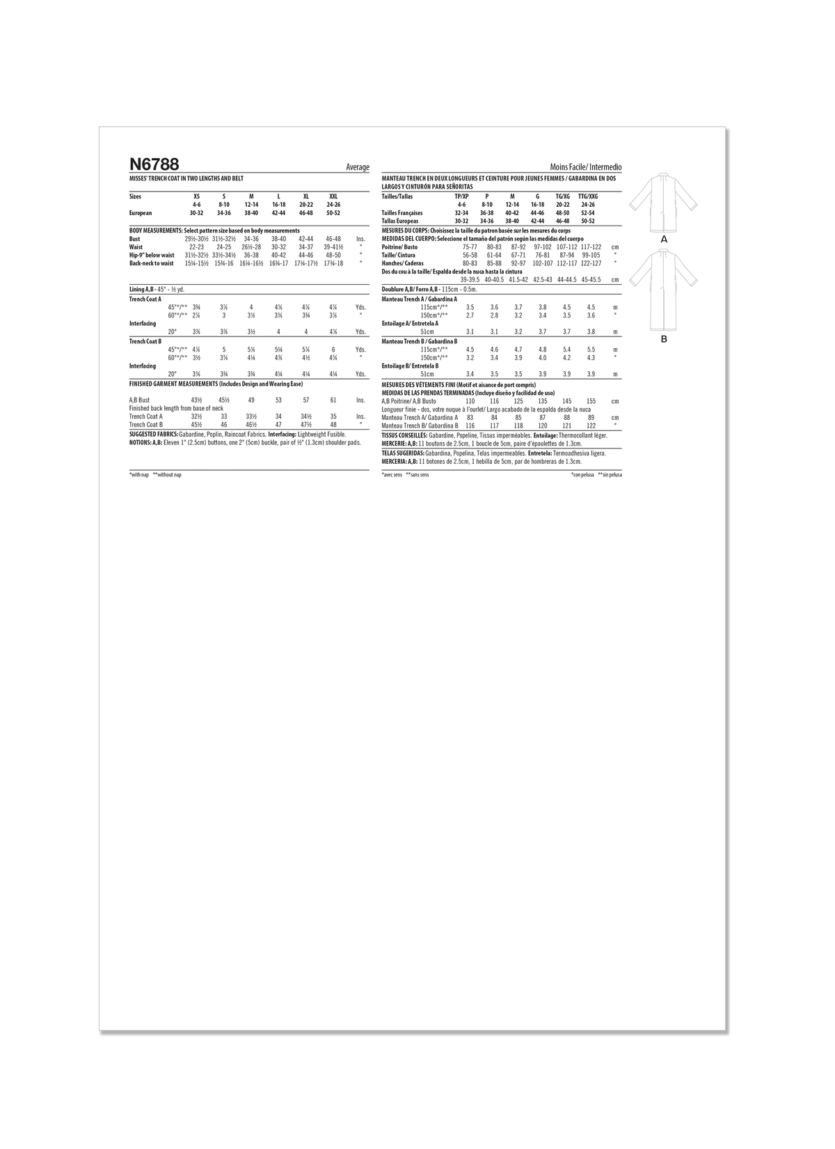 New Look sewing pattern N6788 envelope showing a very loose-fitting unlined coat