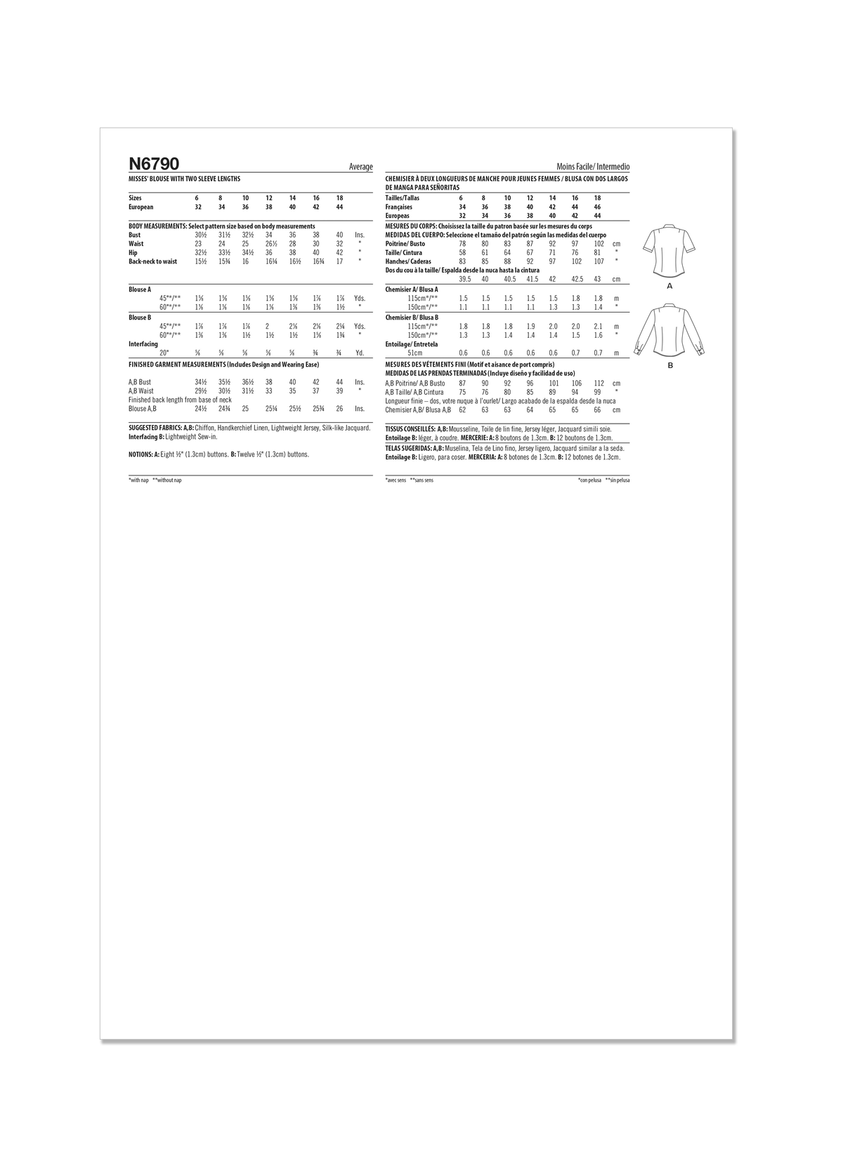 New Look sewing pattern N6790 envelope showing a fitted blouse