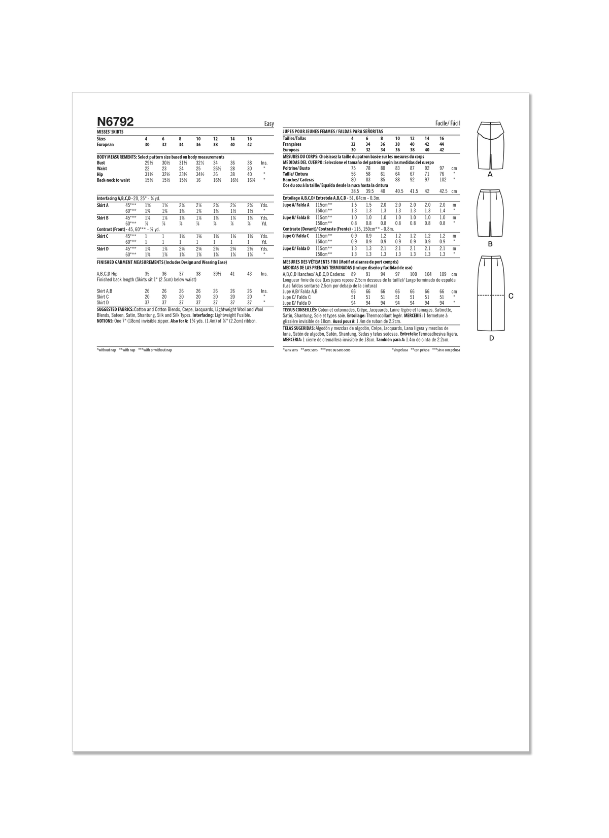 New Look sewing pattern N6792 envelope showing pencil skirts in three lengths