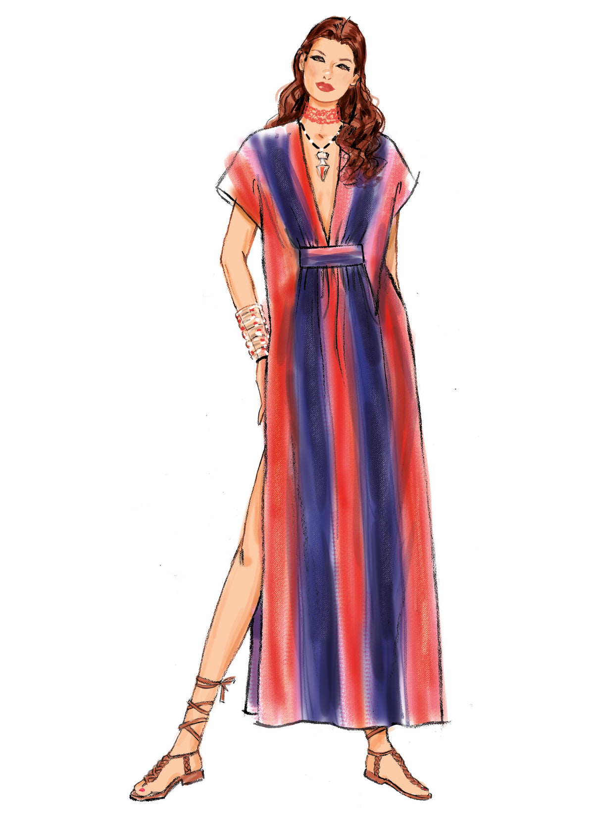 New Look sewing pattern N6795 envelope showing a caftan with a deep V-neckline
