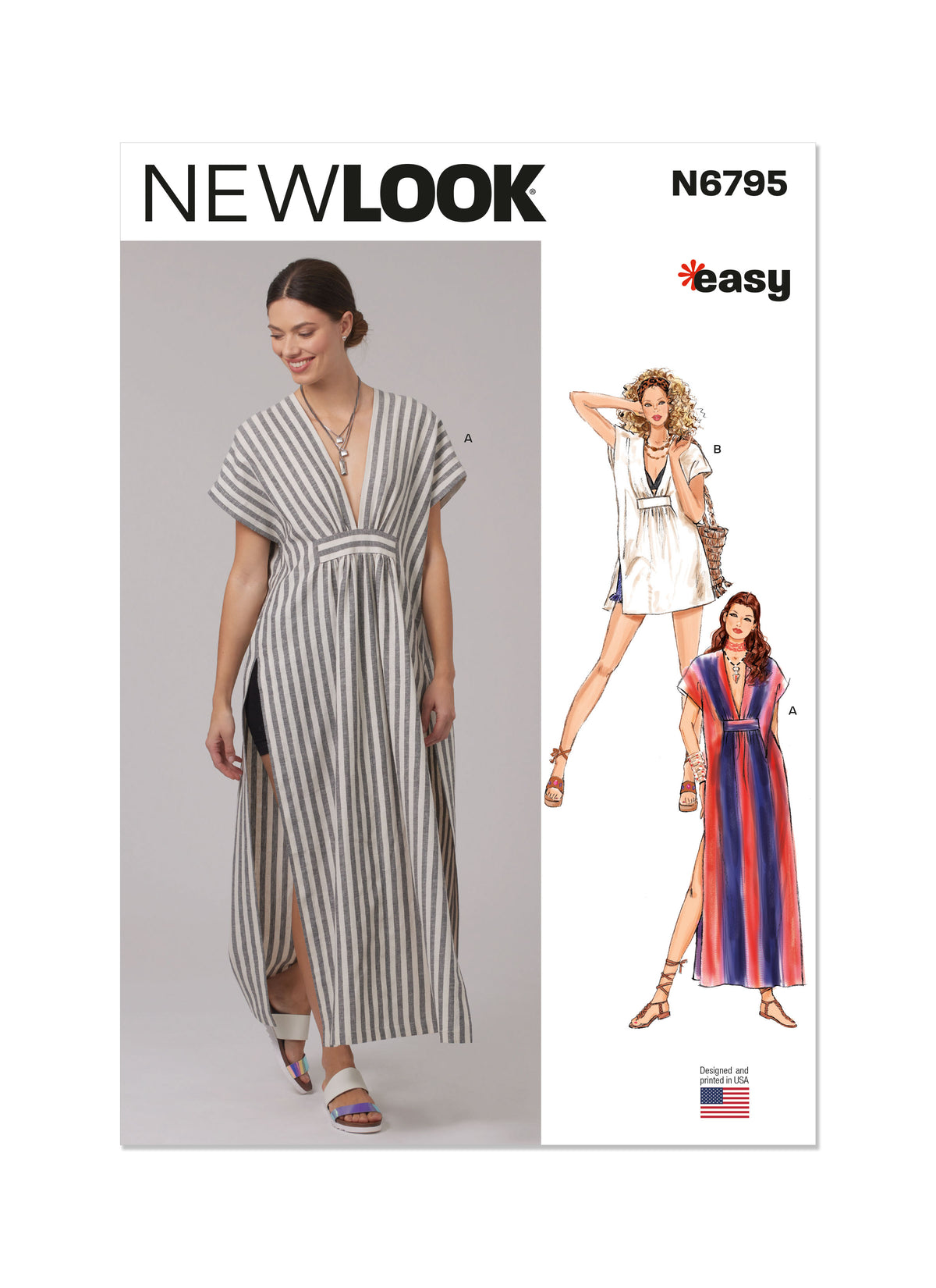 New Look sewing pattern N6795 envelope showing a caftan with a deep V-neckline