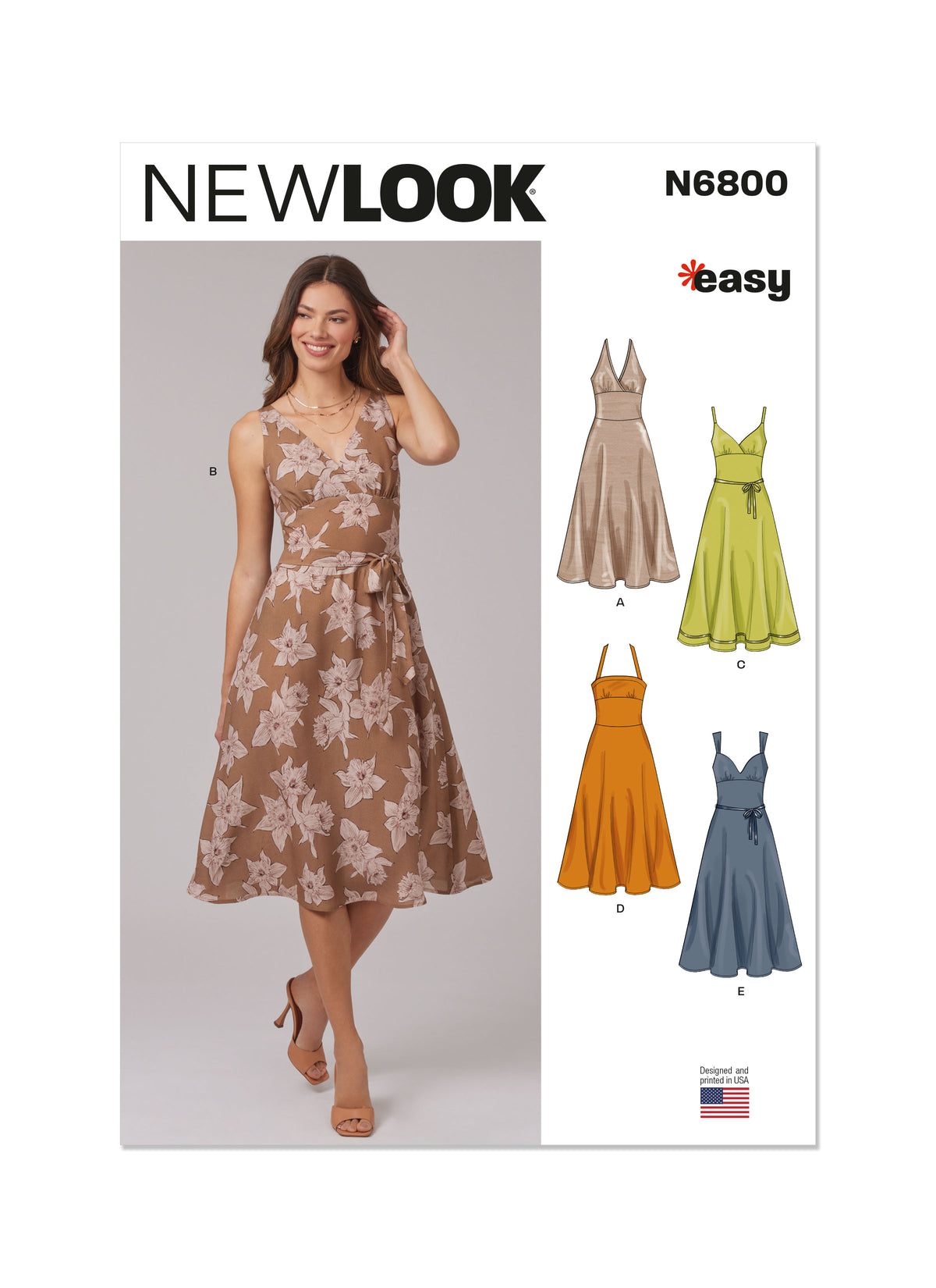 New Look sewing pattern N6800 envelope showing sundresses with sleeve and neckline variations