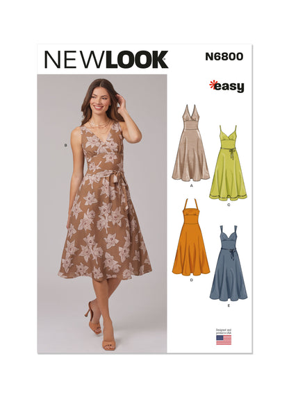 New Look sewing pattern N6800 envelope showing sundresses with sleeve and neckline variations