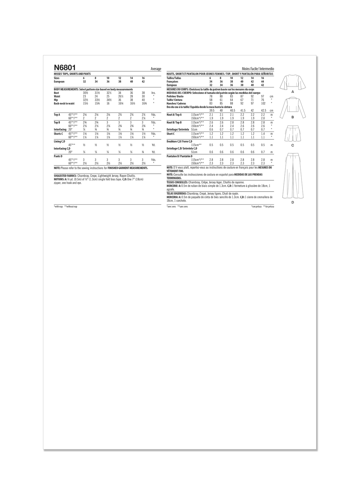 New Look N6801 sewing pattern envelope showing tie front tops
