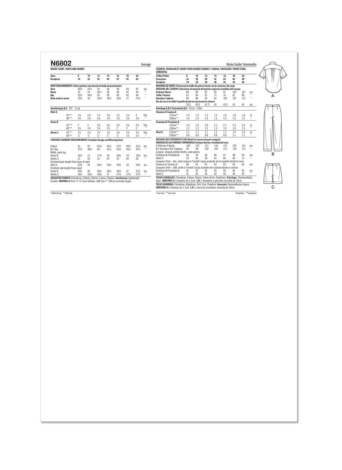 New Look N6802 sewing pattern envelope showing a relaxed shirt
