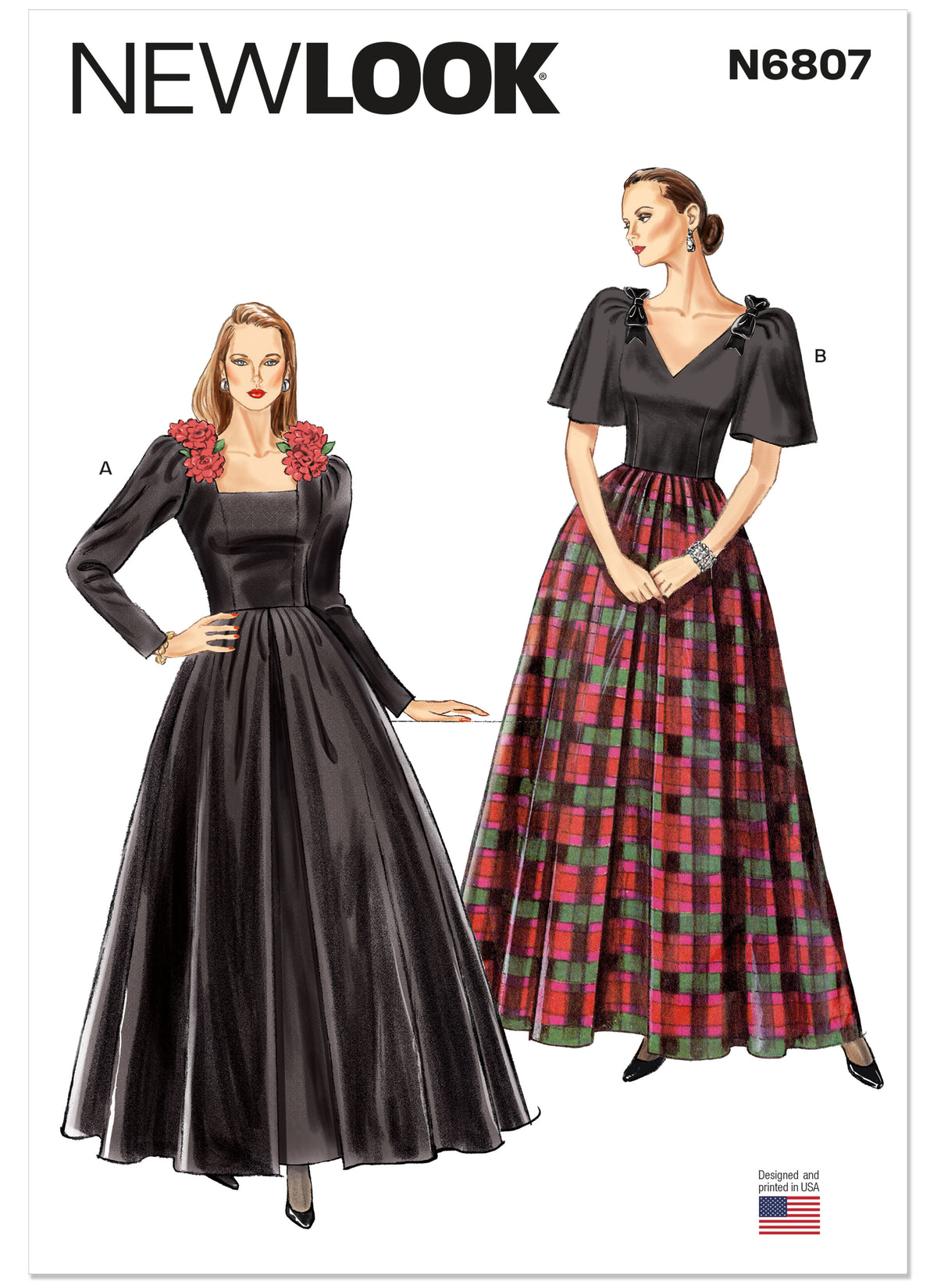 New Look N6807 sewing pattern envelope showing full length occasion dresses