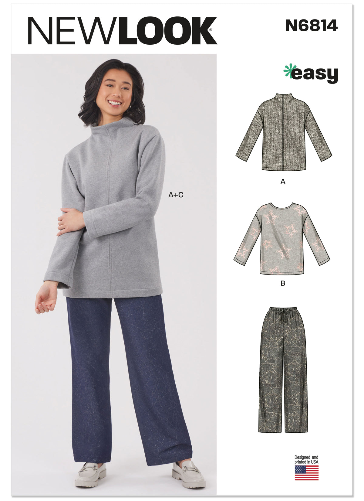 New Look N6814 sewing pattern envelope showing pullover knit tops