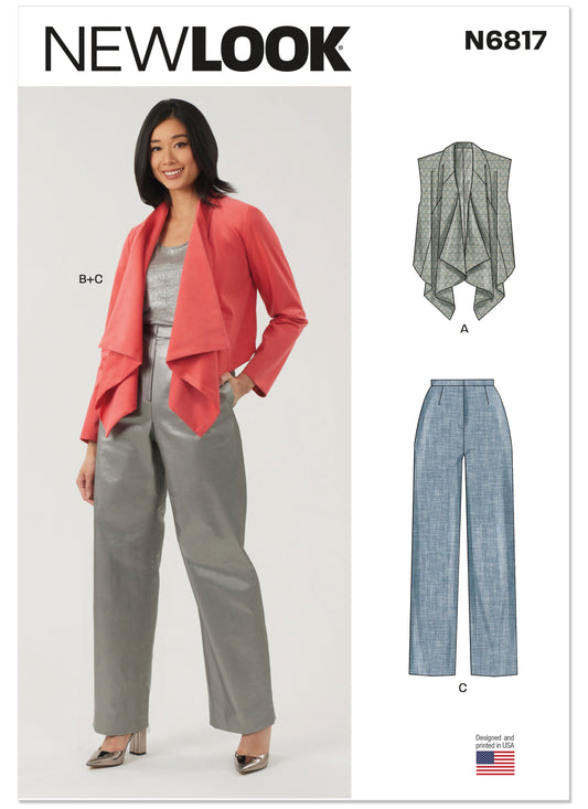 New Look N6817 sewing pattern envelope showing a draped front jacket and vest