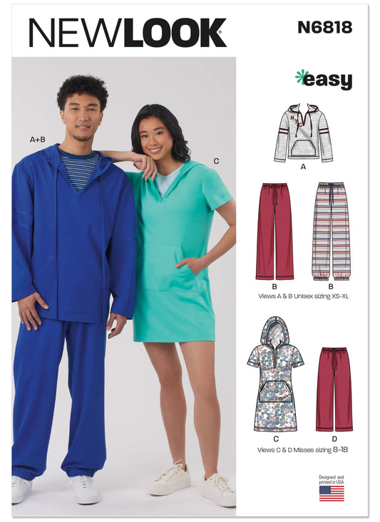 New Look N6818 sewing pattern envelope showing a knit hoodie