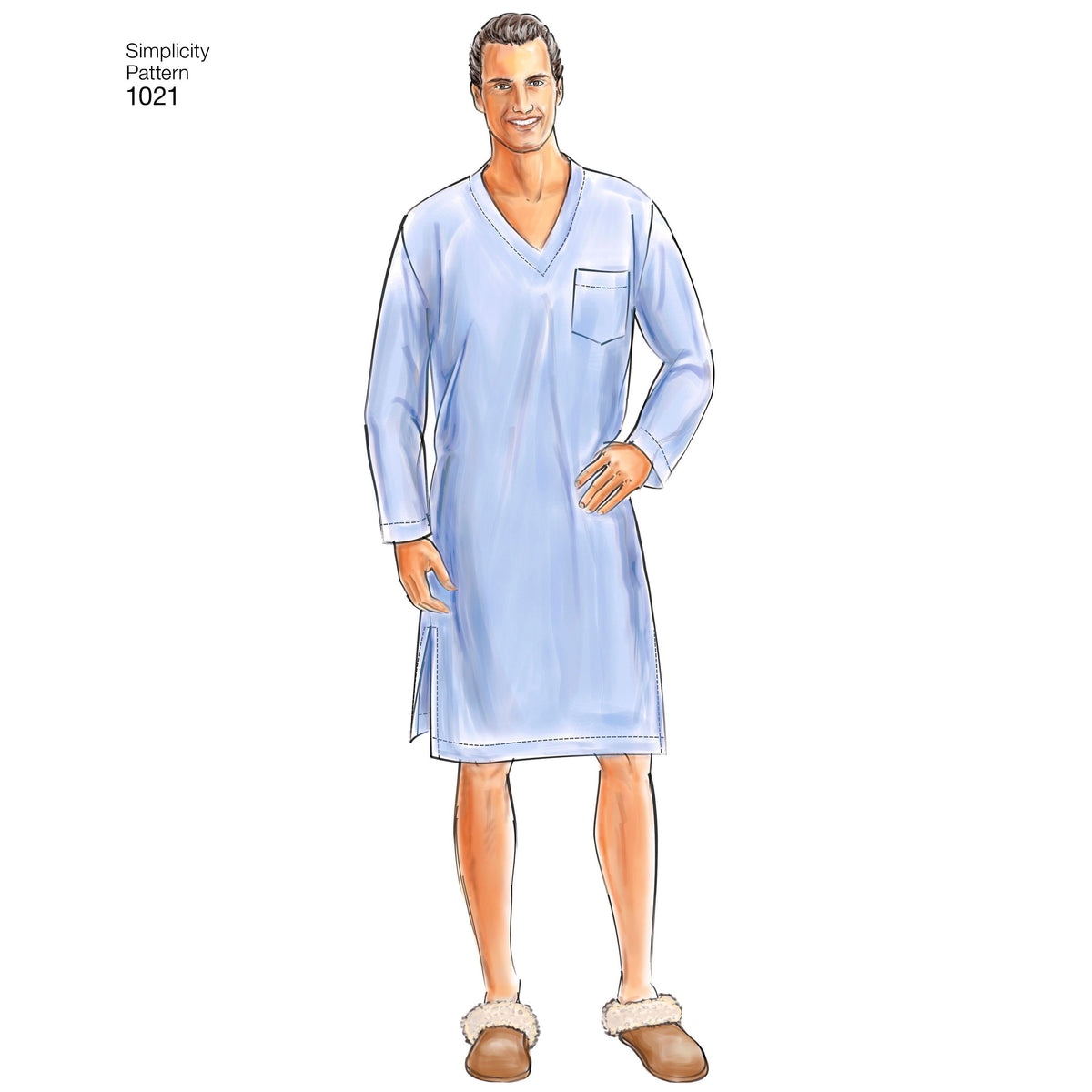 Simplicity S1021 sewing pattern envelope showing men's sleepwear and robe