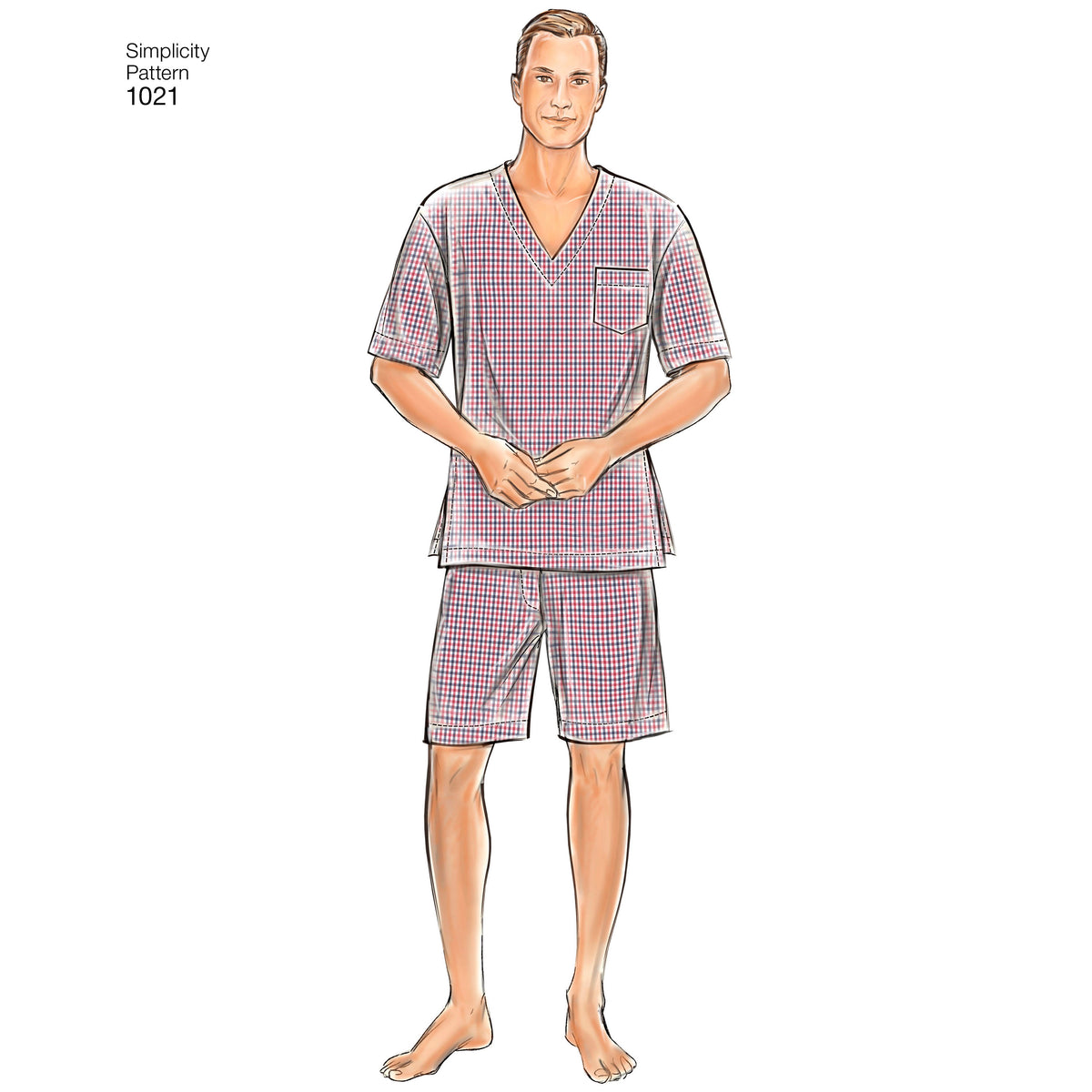Simplicity S1021 sewing pattern envelope showing men's sleepwear and robe